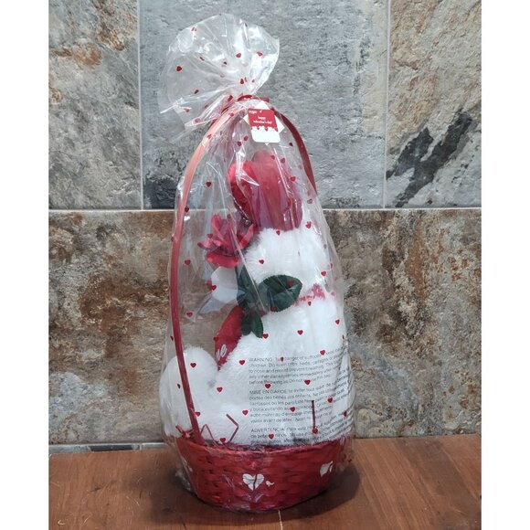 Valentines Day Gift Be Mine Bear Plush Love Heart in Gift Basket Stuffed Animal - Picture 13 of 16